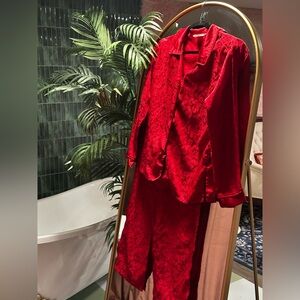 Elegant Red Satin Pajama Set